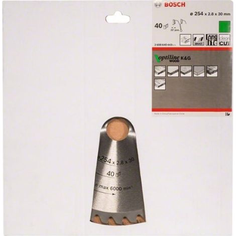 BOSCH DISCO SIERRA OPTILINEWOOD  216 X 2.8X 30D: 48WZ/N Diámetro disco x eje (mm) 254x30 Número de dientes 40