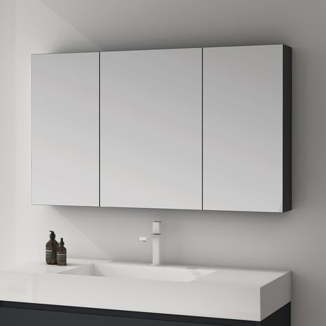 Mai & Mai Armoire Suspendue de Salle de Bain avec Miroir Armoire de Toilette Meuble Murale Miroir avec 3 Portes 120x15x70 cm Anthracite Mat SpiegelSR-02