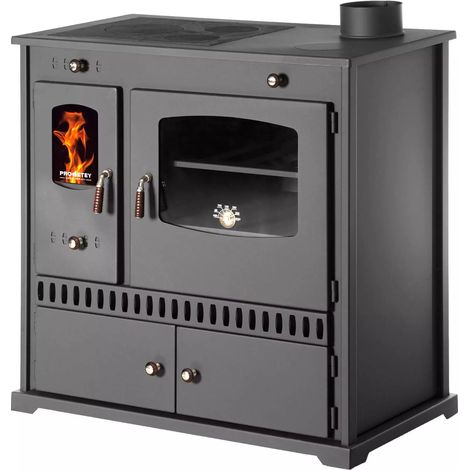 Prometey – Cuisinière à bois 7 kW – Classe A+ – Efficacité 83,63% – Pour espaces jusqu'à 80 m² – Dimensions 81x46x80 cm