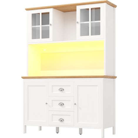 ELVMI Credenza Alta da Cucina con 4 Ante 3 Cassetti 1 Vano Aperto e LED per Cucina in MDF 120 x 40 x 179 cm Bianco (1/5)