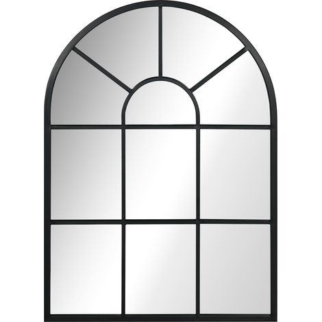 Dekorativer Wandspiegel 50 x 70 cm, Metall-Fensterspiegel, für Wohnzimmer, Schlafzimmer, Eingangsbereich, moderner Stil, schwarz