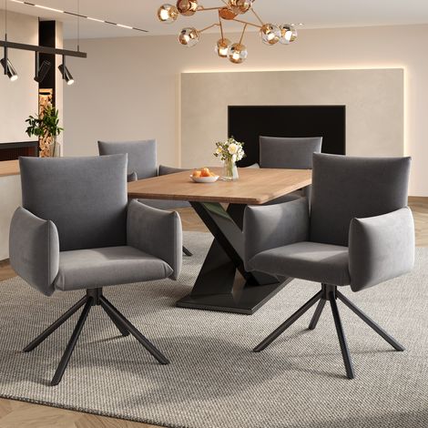 Lote de 4 sillas de comedor giratorias, terciopelo gris, 360° HAVRYA (1/5)