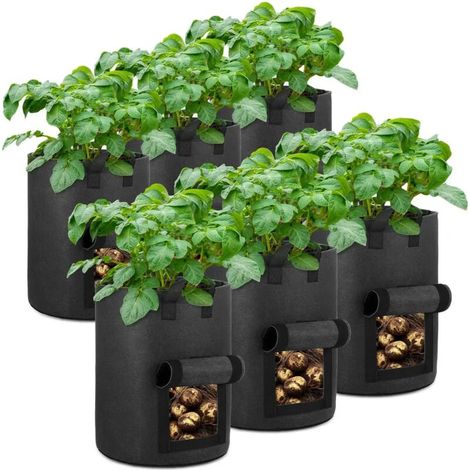 Sacs de culture pour pommes de terre (verts, 10 gallons) avec deux fenêtres à rabat, pots en tissu aéré résistant avec poignées pour le jardin et la plantation (1/4)
