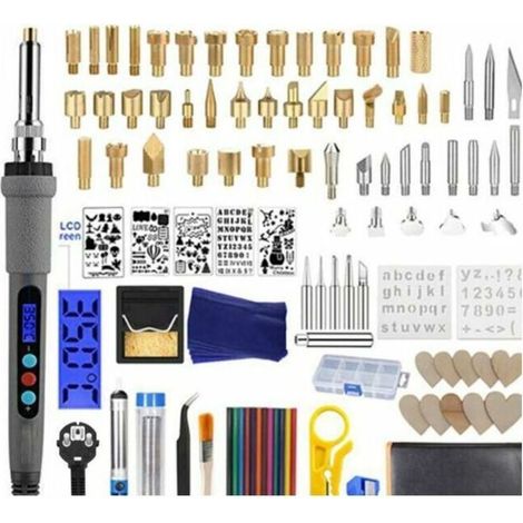 109pcs Kit de Pyrogravure sur Bois Outil de Gravure au Bois Température Réglable avec Crayons de Couleur Support pour Liège Cuir Gravure Sculpture Bois (1/4)
