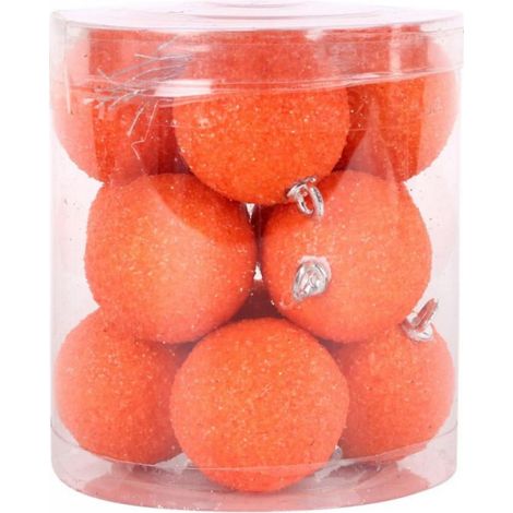Boules de Noël rondes, décorations à suspendre au sapin (lot de 12, orange) (1/5)