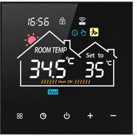 Thermostat tactile noir pour chauffage à eau, 3 A, sans Wi-Fi, pour plancher chauffant hydraulique et chaudière murale (1/5)