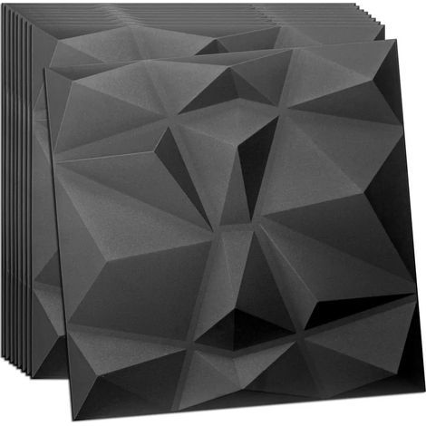 Verdico 3D Wandpaneele Schwarz – Deckenpaneele 50x50 cm – Set 8 Stück (2 m²) – Wandverkleidung innen zum Kleben – leichtes Styropor (1/5)