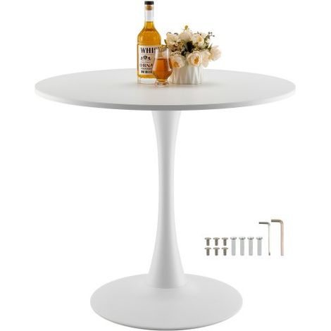 runder Esstisch Küchentisch Holztisch (80 cm / 113,4 kg belastbar) für 2–4 Personen, moderne Bürotische mit Säulenfuß im Tulpendesign, für Küche zu Hause Wohnzimmer, weiß (nur Tisch) (1/5)