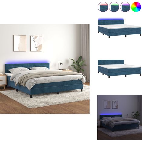 Sommier à lattes de lit avec matelas LED Bleu foncé 160x200 cm - Lit Plateforme - Lit Design - Lit Capitonné - Lit Velours - Lit Avec Rangement (1/5)