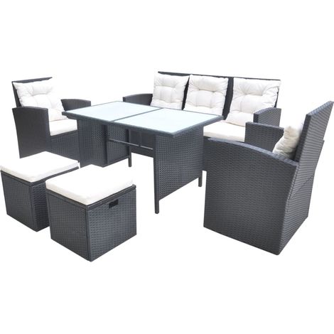 vidaXL Set da Pranzo da Giardino 6 pz con Cuscini in Polyrattan Nero