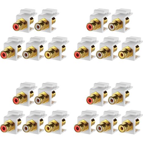 Lot de 20 connecteurs jack RCA Keystone, adaptateurs femelles à enclenchement rapide, coupleurs droits plaqués or pour panneaux muraux. (1/5)