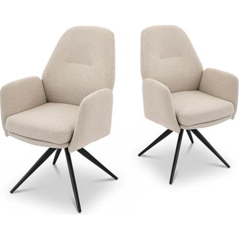Bon Furni Sillas giratorias 360° tela aspecto lino beige, juego de 2