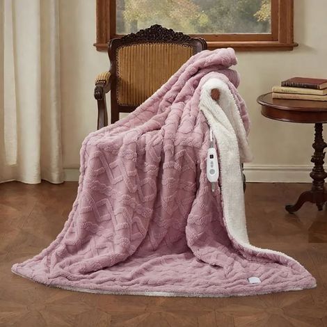 Couverture chauffante - LUNSY - 6 niveaux de chaleur - Écran LCD - 180x130 cm - Rose - Polaire et sherpa (1/5)