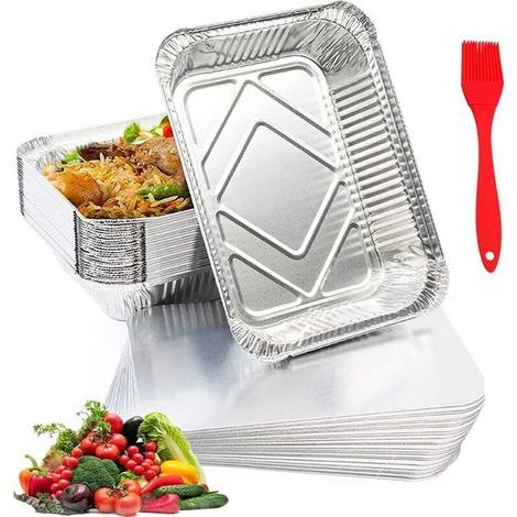 Packung mit 50 Aluminiumschalen mit Aluminiumdeckeln, Einweg-Aluminiumschalen zum Grillen – 600 ml (1/5)