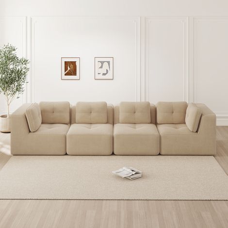Sofá esquinero modular de corduroy beige OKMYHOME (1/5)