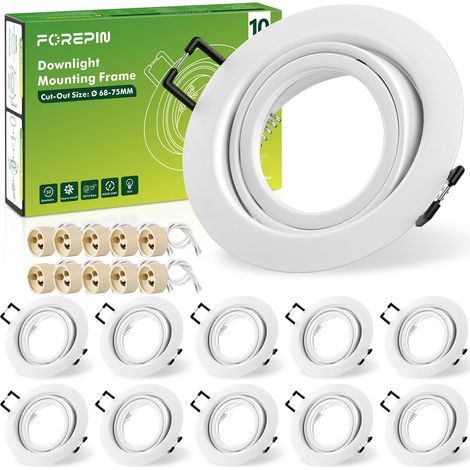 Spot Encastrable GU10 Set, 10 Pièces Cadre De Montage Rond avec Douille Céramique GU10, AC 230V, Trou de Montage Ø 68mm-75mm, Orientable 30° pour Ampoules LED ou Halogènes (1/5)