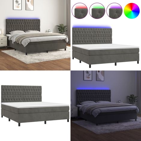 Boxspringbett mit Matratze & LED Dunkelgrau 160x200 cm Samt - Boxspringbett - Doppelbett - Samtbett - Luxusbett - LED-Bett - Home & Living
