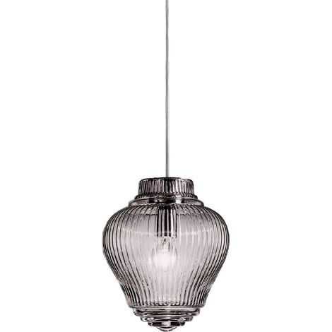 Clyde Suspension En Verre Soufflé Fumé Avec Finition Rigadin Et Structure En Métal Gris, Hauteur Réglable, Design Artisanal (1/3)