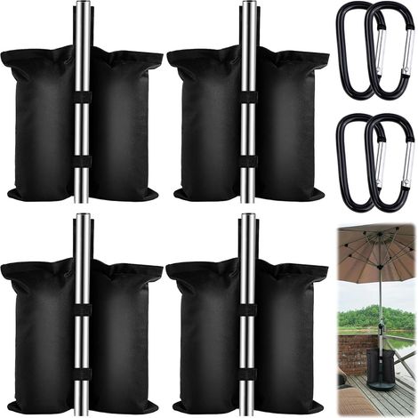 4 Pièces Sac Lestage, Sac de Sable avec 4 Mousquetons, pour Augmenter Le Poids de la Jambe des Tonnelles Pop-Up, Tentes de Jardin, Parasols, Trampolines (Noir) (1/5)