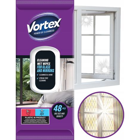 Toallitas húmedas VORTEX para espejos y cristales, tapa abatible, 48 unidades.