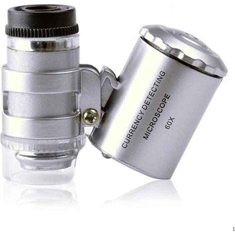 Lente d'ingrandimento illuminata 60X, mini microscopio tascabile portatile, lente d'ingrandimento UV, rilevatore di valuta, lente d'ingrandimento per gioielliere con luce LED (1/4)
