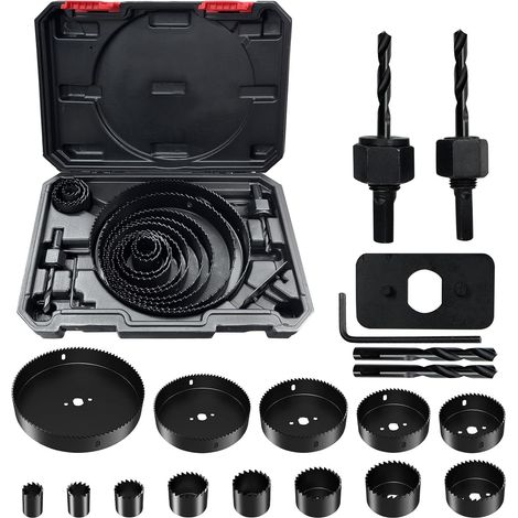Hole Saw Set 21 Pieces Woodworking Hole Saw Set Universal Size 19-152mm 13pcs Saw Blades 4pcs Drill Bits with Carrying Case Wood Hole Saw for Plywood Wood Plastic (1/5)
