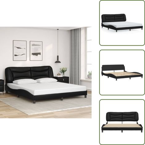 Cadre de lit sans matelas noir 180x200 cm similicuir - Lit Double - Cadre De Lit - Tête De Lit - Similicuir - Design Moderne (1/5)