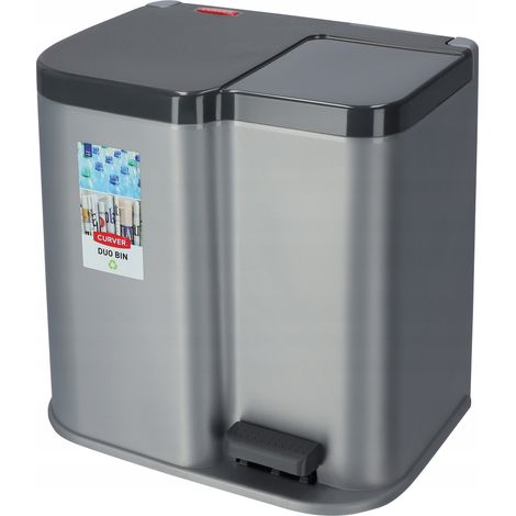 Curver – Poubelle à pédale 21L avec 2 compartiments – Ouverture sans contact – Design gris moderne – Résistante aux rayures et à l'humidité