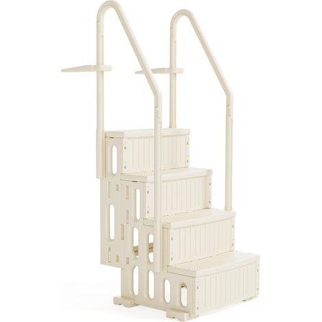 Échelle de Piscine Antidérapante PE, Escalier de Piscine, Adaptée aux Piscines Hors Sol et Creusées Intérieur Extérieur, Blanc Cassé 4 (1/5)