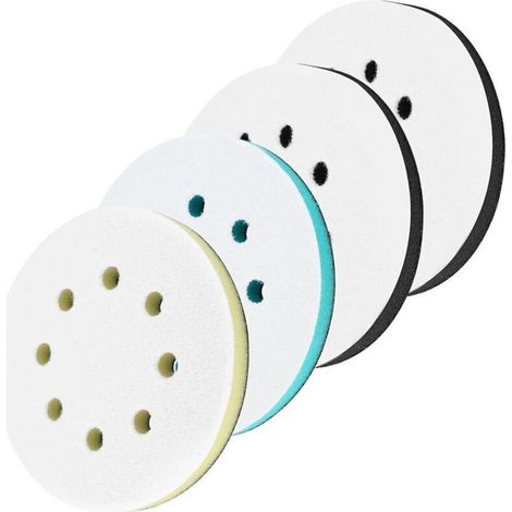 4 Pcs Plateau de Ponçage en Mousse, 125mm Tampon de Ponçage Souple Tampon d'interface Ponceuse, Patin de ponçage Eponge ponceuse 8 Trous pour perceuse Ponceuse Orbitale Aléatoire