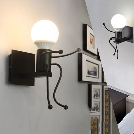 Applique Murale Interieur Design E27, Lampe Murale Fer Moderne Blanc, Créatif Lampe de Mur Vintage métal Luminaires pour Chambre D'enfants, Couloir, Chambre, Cuisine(Noir) [Classe énergétique D] (1/5)