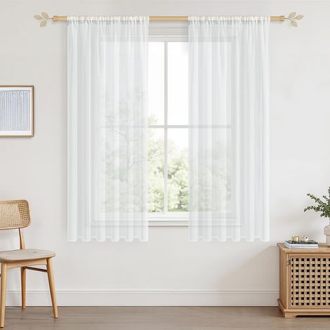 Rideaux Voilage Blanc Courts pour Chambre 2 Pièces 140x150cm (1/5)