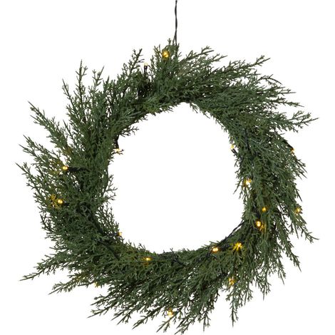 Künstlicher Tannenkranz ,Thuja' mit Batterien + Timer, grün, 20 LEDs, warmweiß, Ø 40cm (1/3)