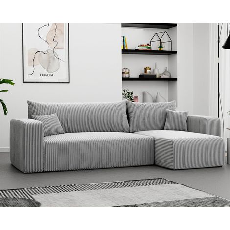 Ecksofa mit Schlaffunktion Sofa LUNA Stoff Poso Hellgrau Ottomane Rechts