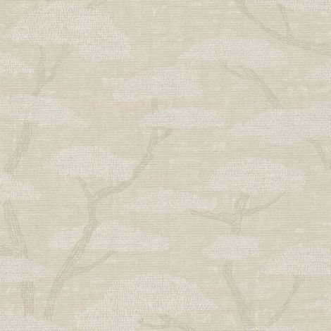Papier peint intissé nature beige et gris Tapisserie motif arboré style forestier Papier peint botanique zen idéal pour couloir (1/4)