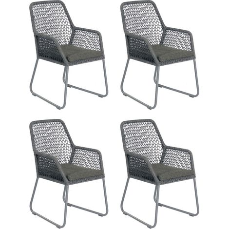 Sonnenpartner Poison 4er-Set Gartensessel Gartenstuhl Alu mit Polyrope dunkelgrau (1/5)
