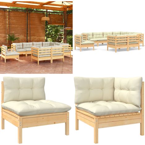 9-tlg. Garten-Lounge-Set mit Creme Kissen Massivholz Kiefer - Gartenzubehör - Lounge Set - Gartenmöbel - Esstisch - Outdoor Möbel - Home & Living (1/5)