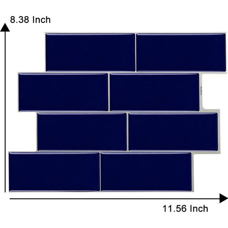Ahlsen Juego de 2 piezas de azulejos de Metro azules autoadhesivos, papel adhesivo de vinilo para salpicaduras de cocina y baño, ladrillo 3D (1/4)