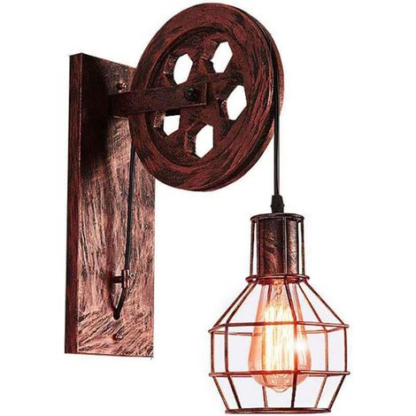 LOLLANDA Wandleuchte im Retro-Industrie-Stil aus Schmiedeeisen mit Seilzug, kreative Wanddekoration, Innenbeleuchtung, Flurbeleuchtung (1/5)