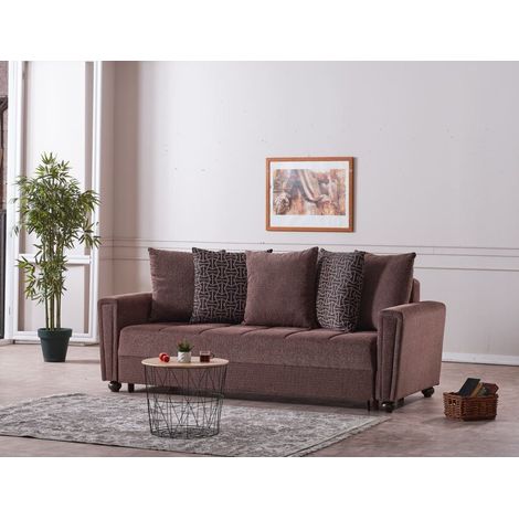 Sofá cama de tres plazas 230 x 96,5 cm en tejido color avellana - Auriga