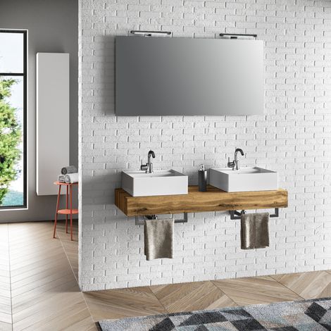 Composizione doppio lavabo 8 pezzi YOKA rovere miele