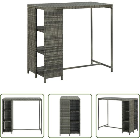 Rattan Tisch - Bartisch mit Regal Grau 120x60x110 cm Poly Rattan (1/5)