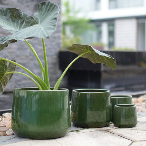 Set di 4 vasi da fiori in ceramica, verde scuro lucido, Ø 33/26/20/15 cm DESVIAE