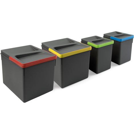 Pattumiera Differenziata 4 Contenitori H21,6 cm in Plastica Emuca Grigio Antracite