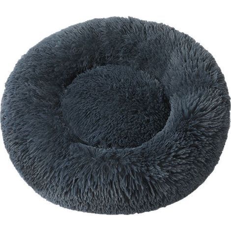 Panier pour Chien 40CM Chau Peluche Lit pour Chat Anti Dérapant Lavable Rond en Moelleux Coussin Anti Stress Lit pour Chiens et Chats (Gris Foncé) (1/4)