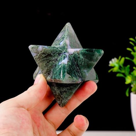 1 pièce de Cristal Naturel, Herbe d'eau Verte, Grande étoile, Mousse, Agate, Sculpture, gemme sculptée à la Main, Artisanat en Cristal Collections de la Maison (1/5)