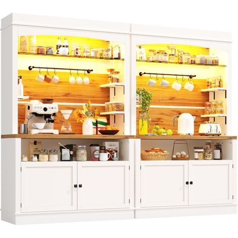 GagaLot de 2 armoires hautes LED 184 cm, étagère en verre, blanches (1/5)
