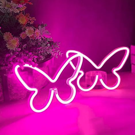 2 pièces LED néon signe papillon enseignes au néon maison veilleuses pour chambre d'enfants lampes décoratives Art mural romantique cadeau d'anniversaire de noël (1/5)