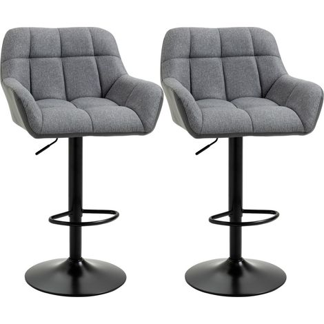 Tabouret de bar réglable pivotant à 360° avec dossier et repose-pieds - Structure robuste supportant 120kg aspect lin gris 57 5x52 5x93-114cm - Idéal pour cuisine et comptoir (1/5)