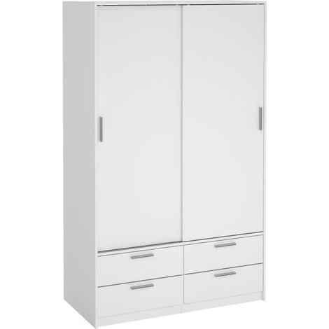 Armoire - Blanc mat - 2 portes coulissantes - 4 tiroirs - L121,2 x P60,25 x H200 cm - ONTARIO (1/5)